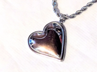 Collier Pendentif Gros Cœur Plat Bombé Creux Amour Bijou Argenté