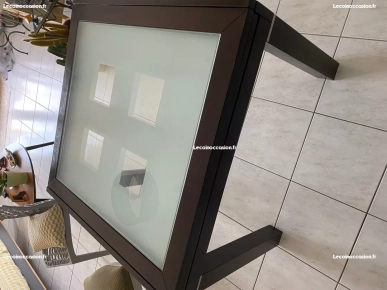 table noire acajou , dessus verre et carreaux table noire acajou , dessus verre et carreaux