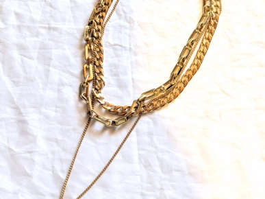 Collier Pendentif Triple Chaînes Maillons Médaillon Rond Bijou