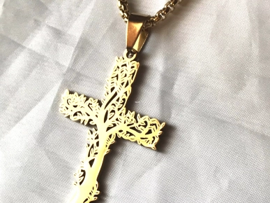 Collier Pendentif Croix Arbre Vie Branches Bijou Doré Fantaisie