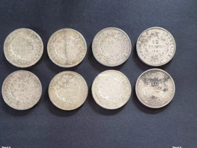 Lot 8 X 10 Francs Argent Hercule 1965 1966 1970 , 900% , 200g