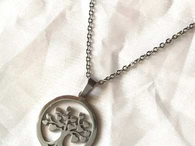 Collier Pendentif Arbre Vie Branches Cœurs Amour Cercle Bijou