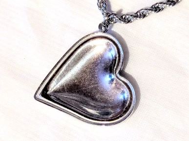 Collier Pendentif Gros Cœur Plat Bombé Creux Amour Bijou Argenté