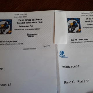 Theatre samedi soir : deux billets Theatre samedi soir : deux billets