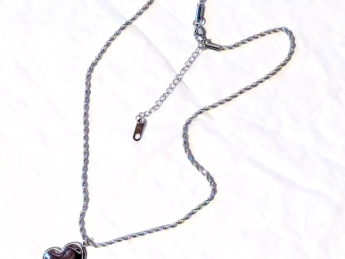 Collier Pendentif Gros Cœur Plat Bombé Creux Amour Bijou Argenté
