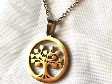 Collier Pendentif Cercle Arbre Vie Cœurs Bijou Doré Fantaisie