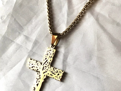 Collier Pendentif Croix Arbre Vie Branches Bijou Doré Fantaisie