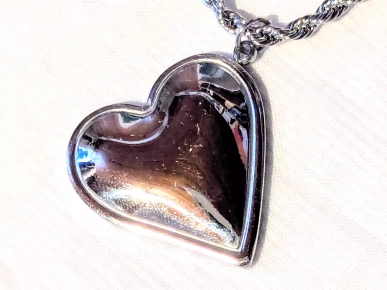 Collier Pendentif Gros Cœur Plat Bombé Creux Amour Bijou Argenté