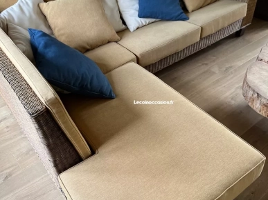 Grand canapé d’angle en rotin