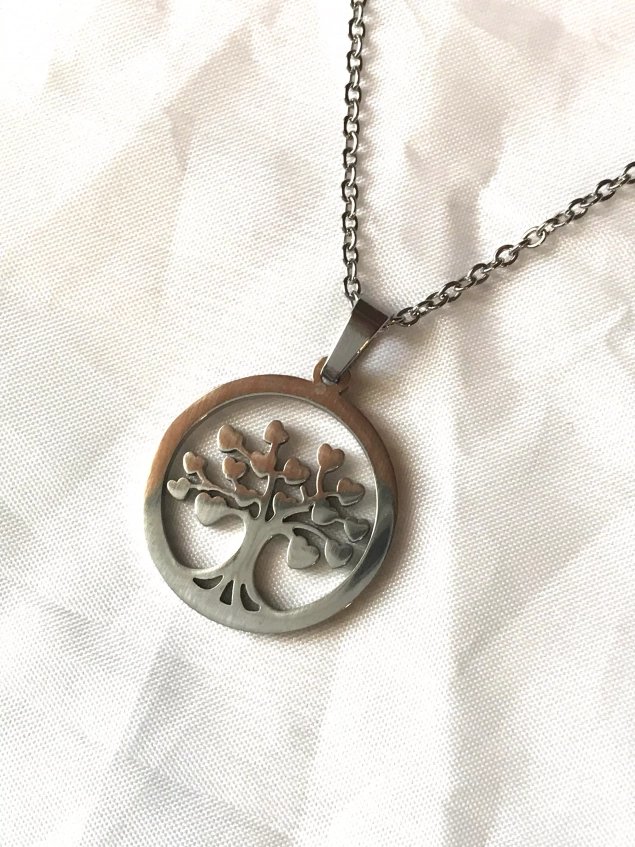 Collier Pendentif Arbre Vie Branches Cœurs Amour Cercle Bijou