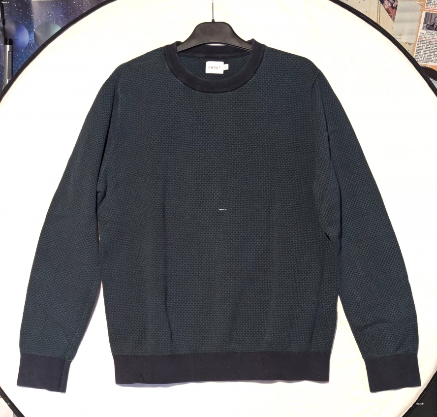 Pull Célio Vert Motif Petits Rectangles Noirs Vêtement Tendance