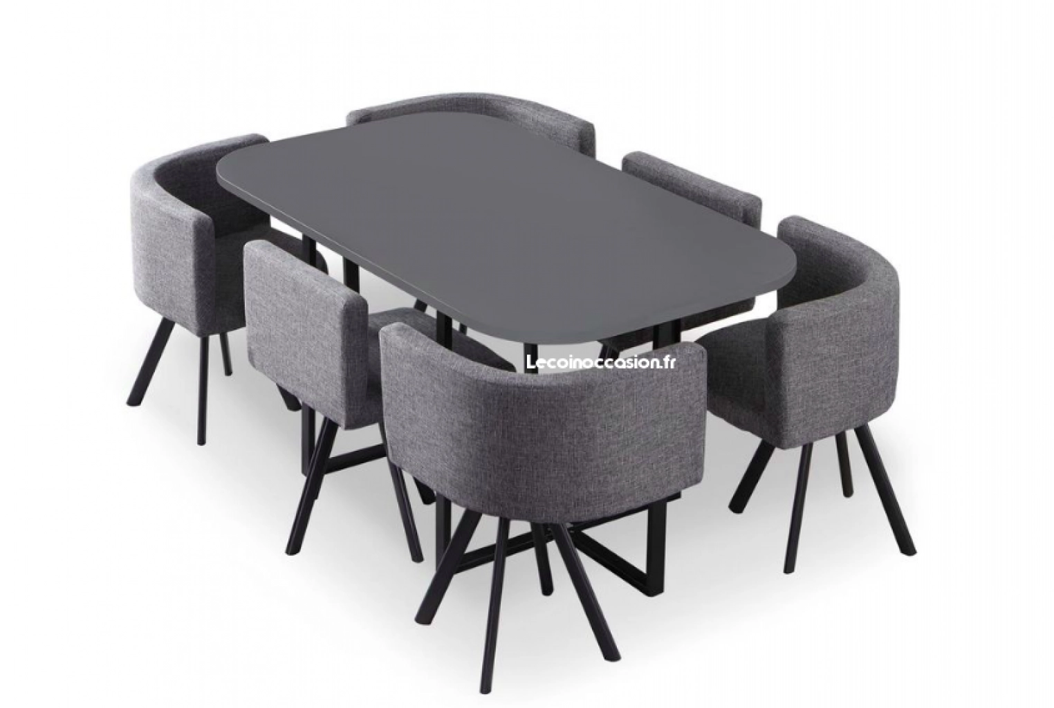 Table grise + chaises tissus gris