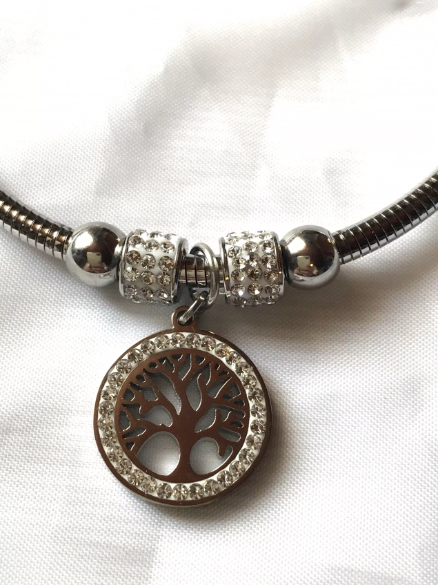 Bracelet Breloque Pendentif Style Arbre Vie Pierres Strass Bijou