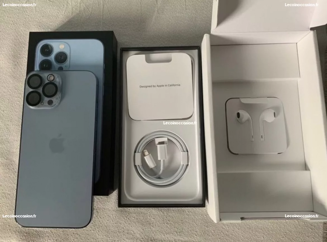 iPhone 13 Pro Max bleu alpin - boîte et accessoires