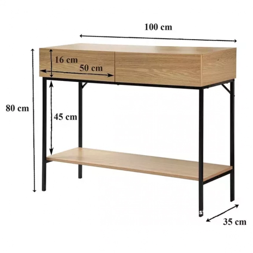 Console 2 Tiroirs 1 Tablette Décor Bois - L100cm