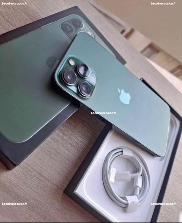 iPhone 13 Pro Max (vert) avec boîte et accessoires