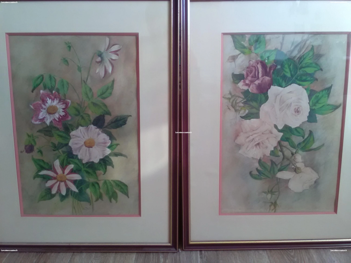 2 tableaux aquarelle 50/65 fleurs bon état